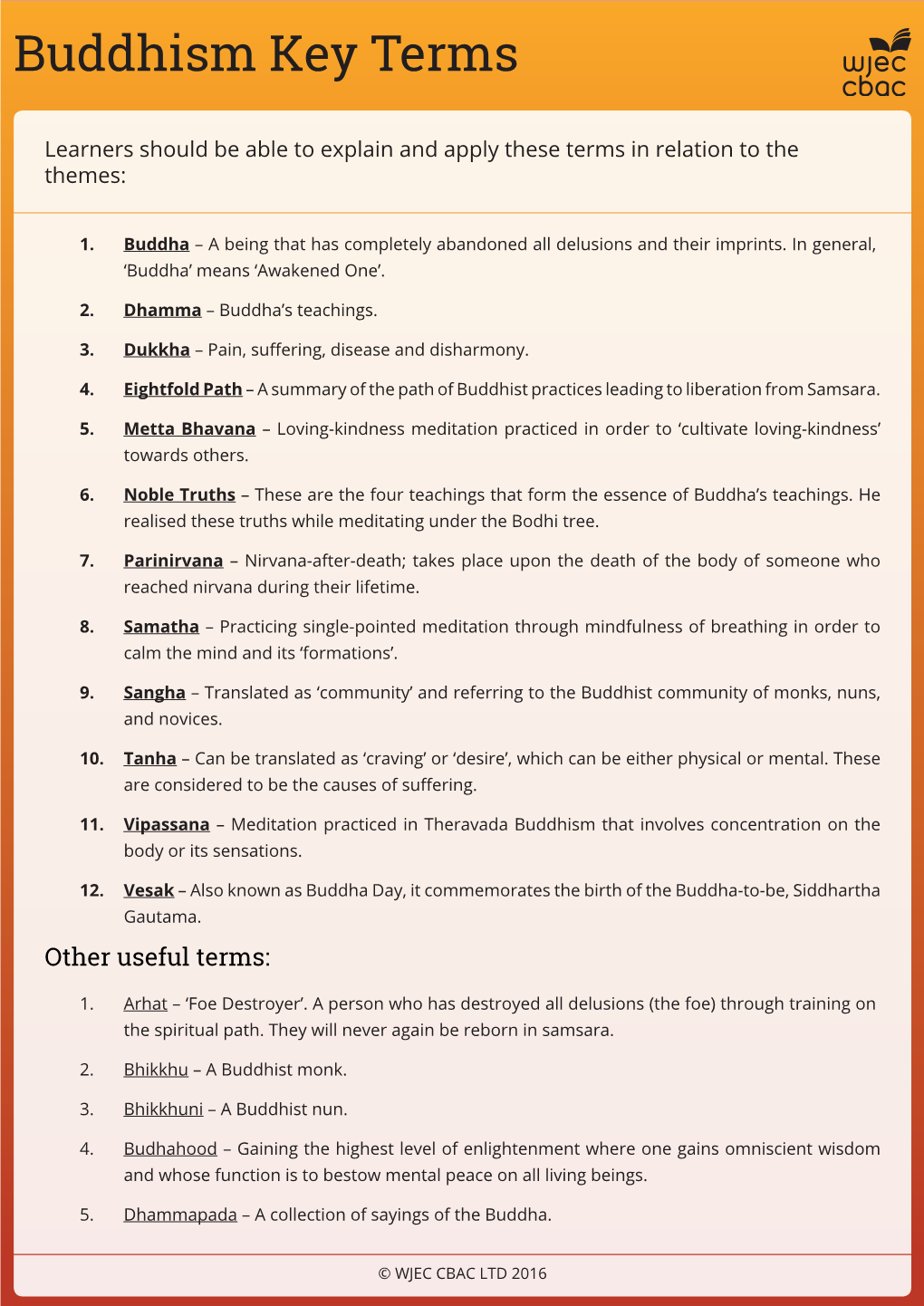 Buddhism Key Terms