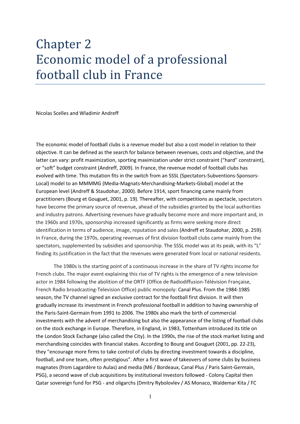 Chapter 2 Economic Model of a Professional Football Club in France