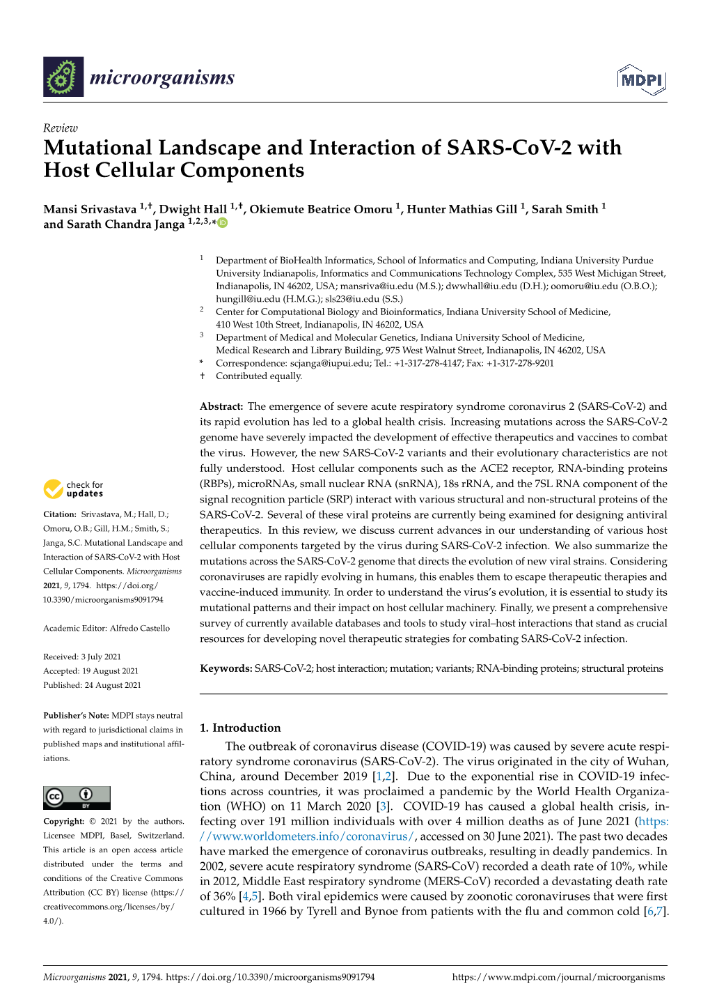 Mutational Landscape and Interaction of SARS-Cov-2 with Host Cellular Components