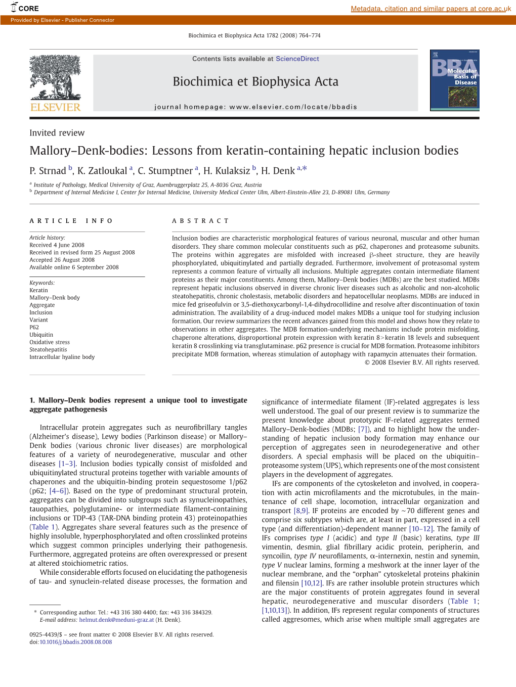 Mallory–Denk-Bodies: Lessons from Keratin-Containing Hepatic Inclusion Bodies