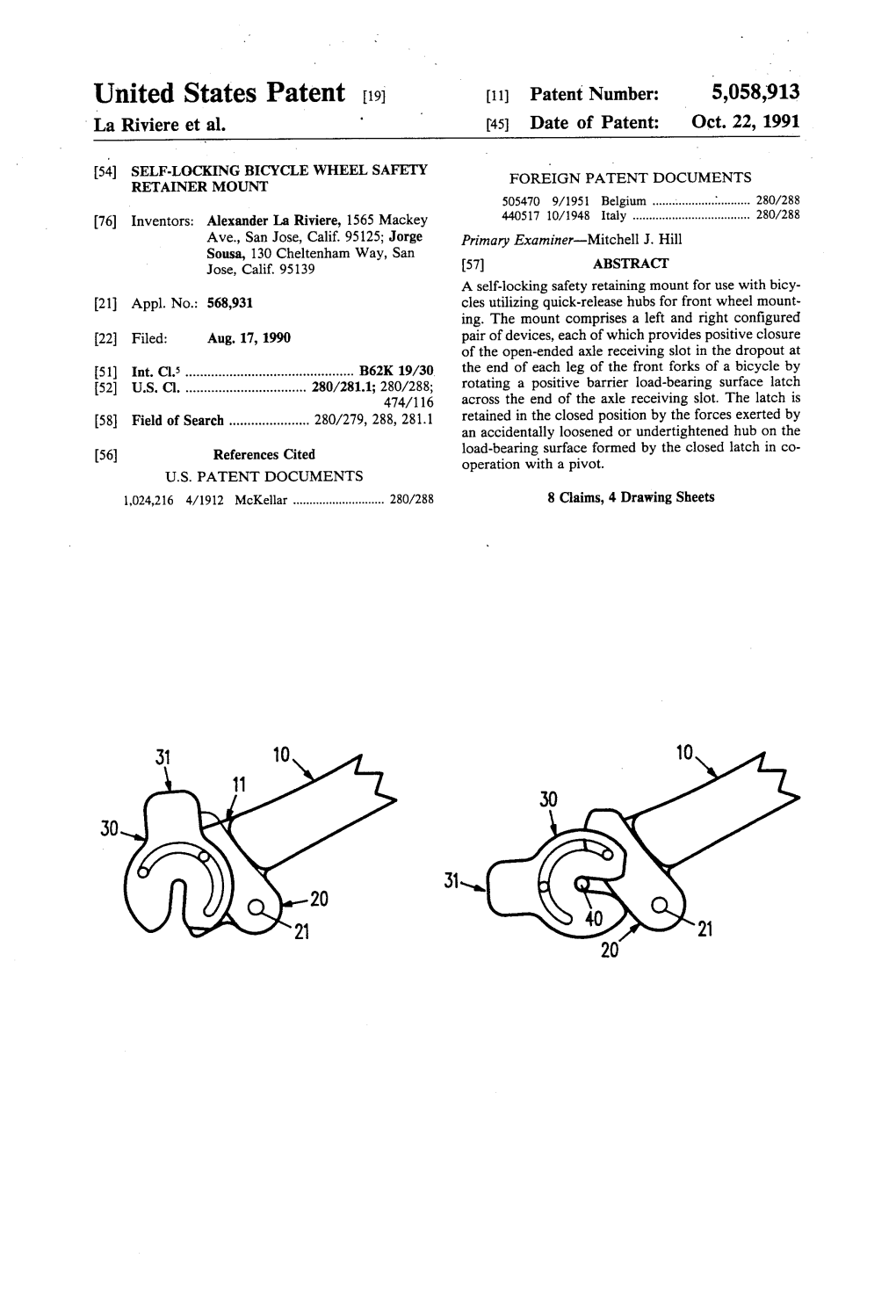 United States Patent (19) 11 Patent Number: 5,058,913 La Riviere Et Al