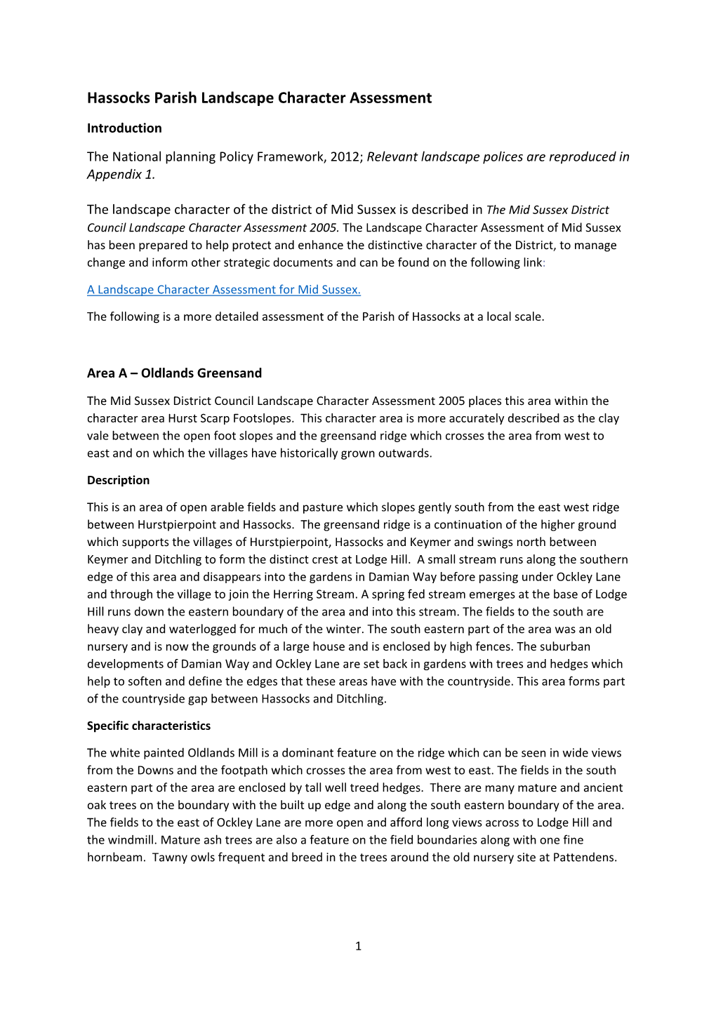 Hassocks Parish Landscape Character Assessment