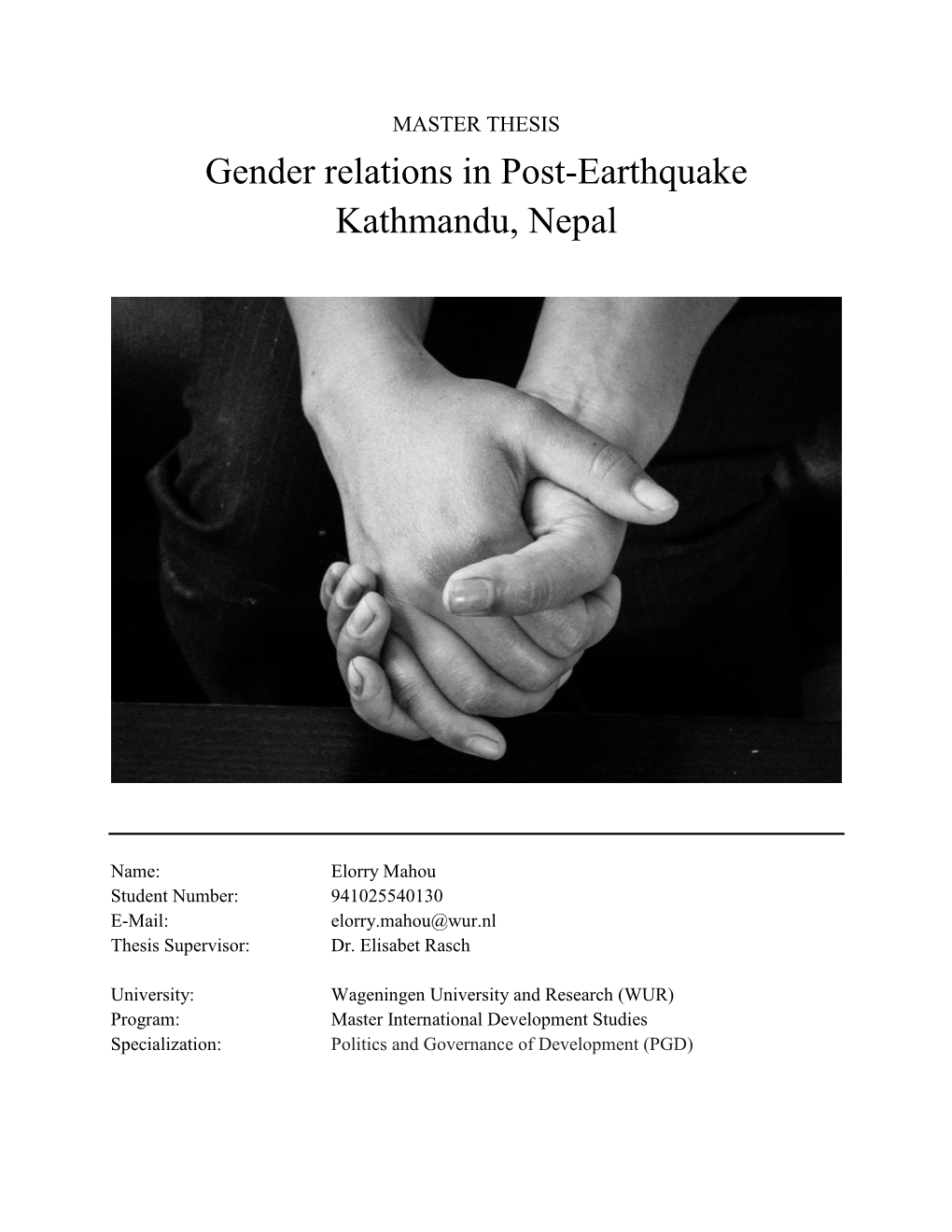 Gender Relations in Post-Earthquake Kathmandu, Nepal