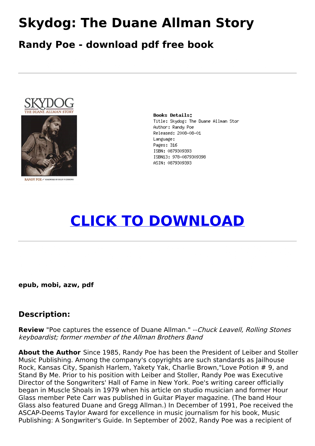Skydog: the Duane Allman Story Randy