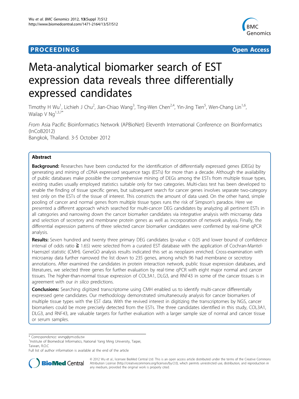 Meta-Analytical Biomarker Search of EST Expression Data Reveals Three