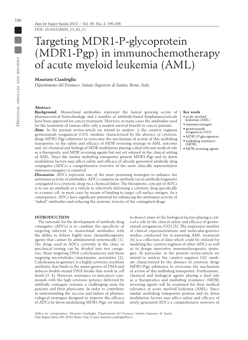 (MDR1-Pgp) in Immunochemotherapy of Acute Myeloid Leukemia (AML) Reviews