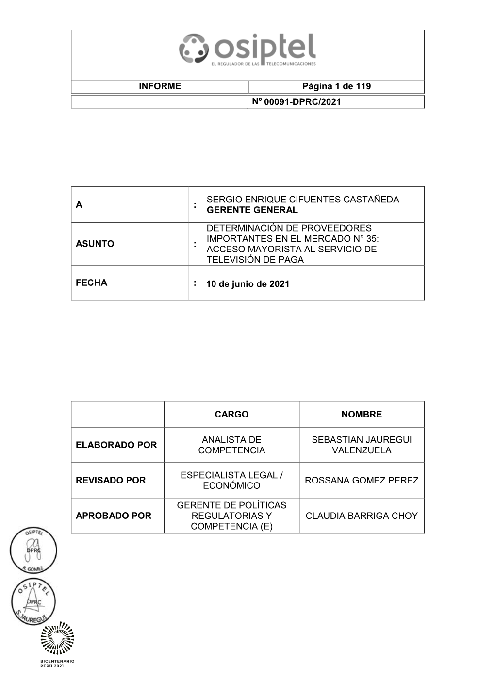 Informe N° 091-DPRC/2021