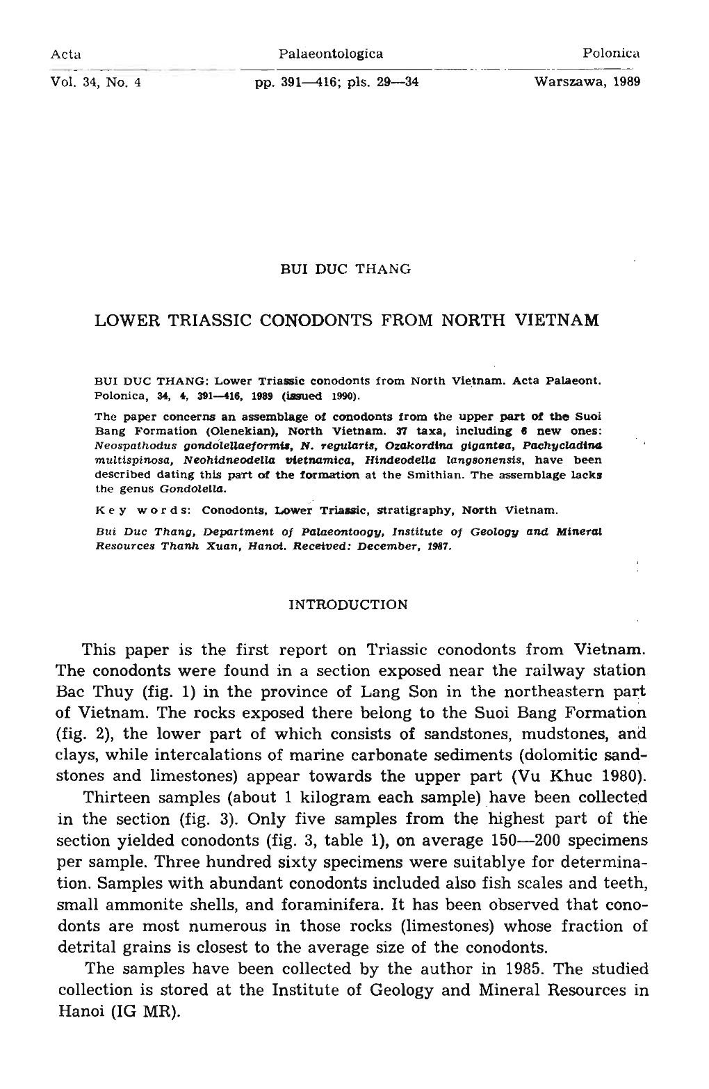 LOWER TRIASSIC CONODONTS from NORTH VIETNAM This