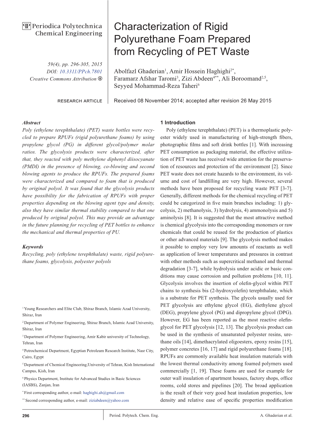 Characterization of Rigidpolyurethane Foam Preparedfrom Recycling Of