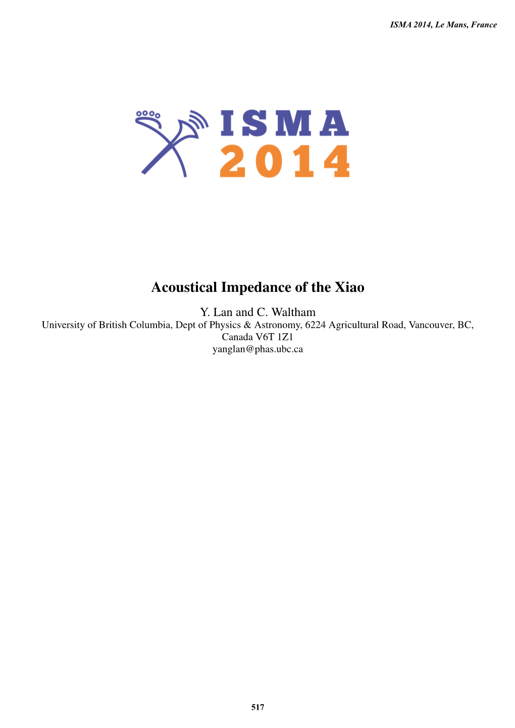 Acoustical Impedance of the Xiao Y