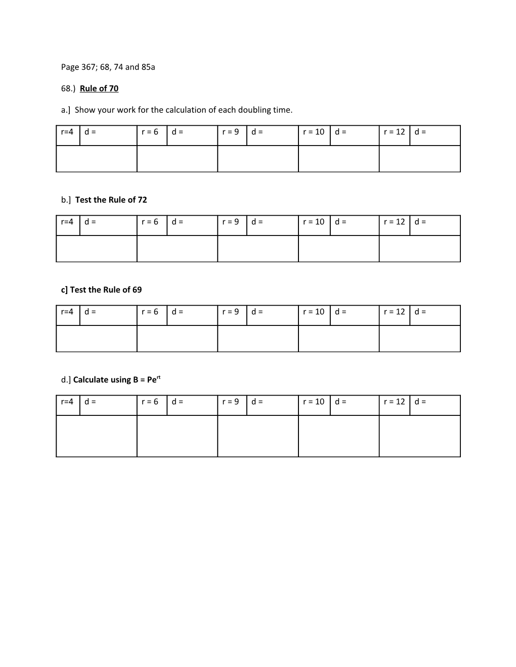 A. Show Your Work for the Calculation of Each Doubling Time