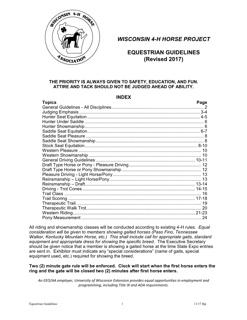 Wisconsin 4-H Horse Project Equestrian Guidelines