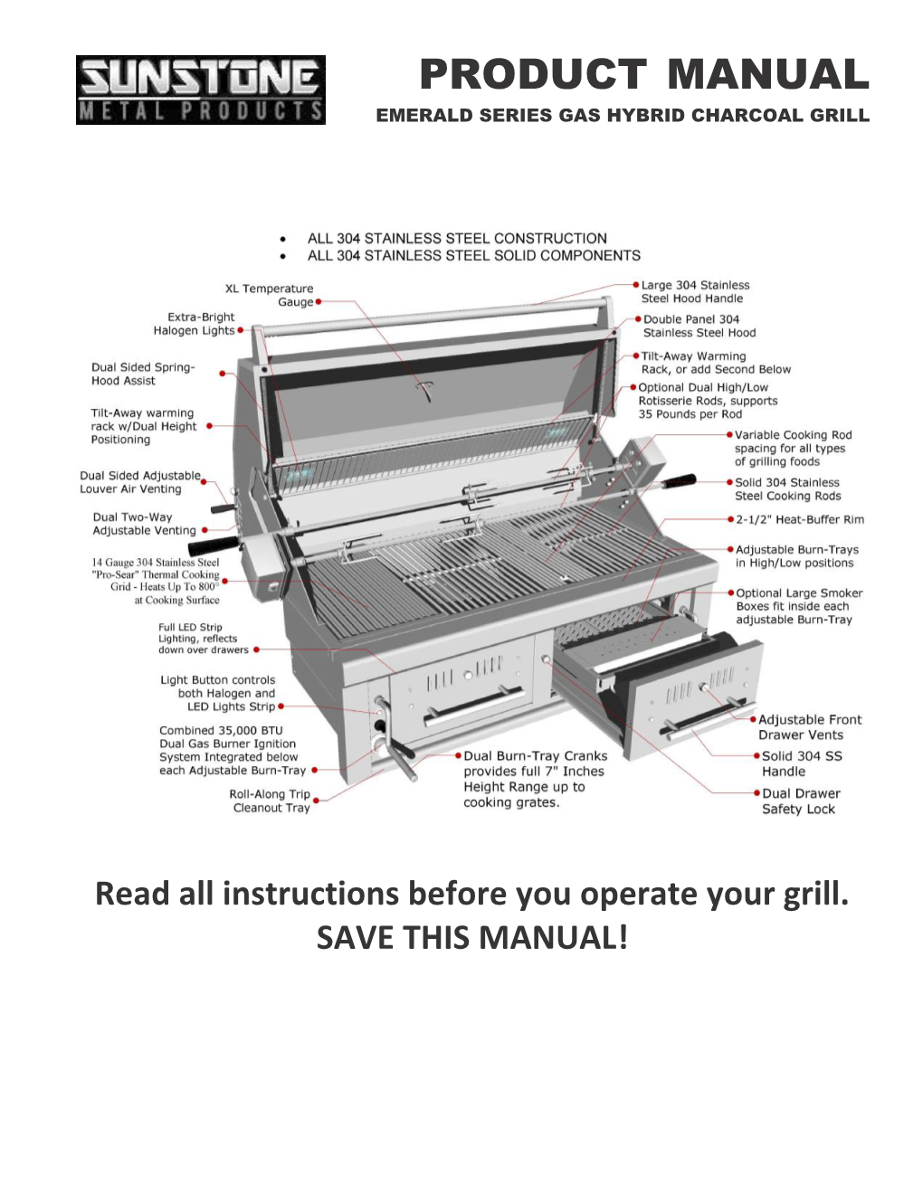 Product Manual Emerald Series Gas Hybrid Charcoal Grill