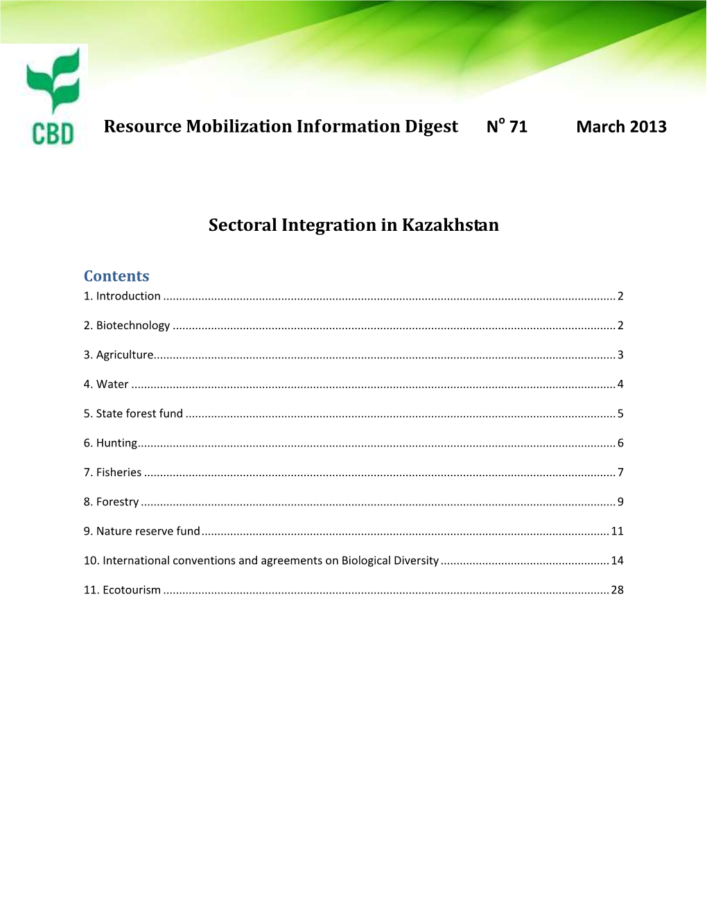 Resource Mobilization Information Digest N 71 March 2013