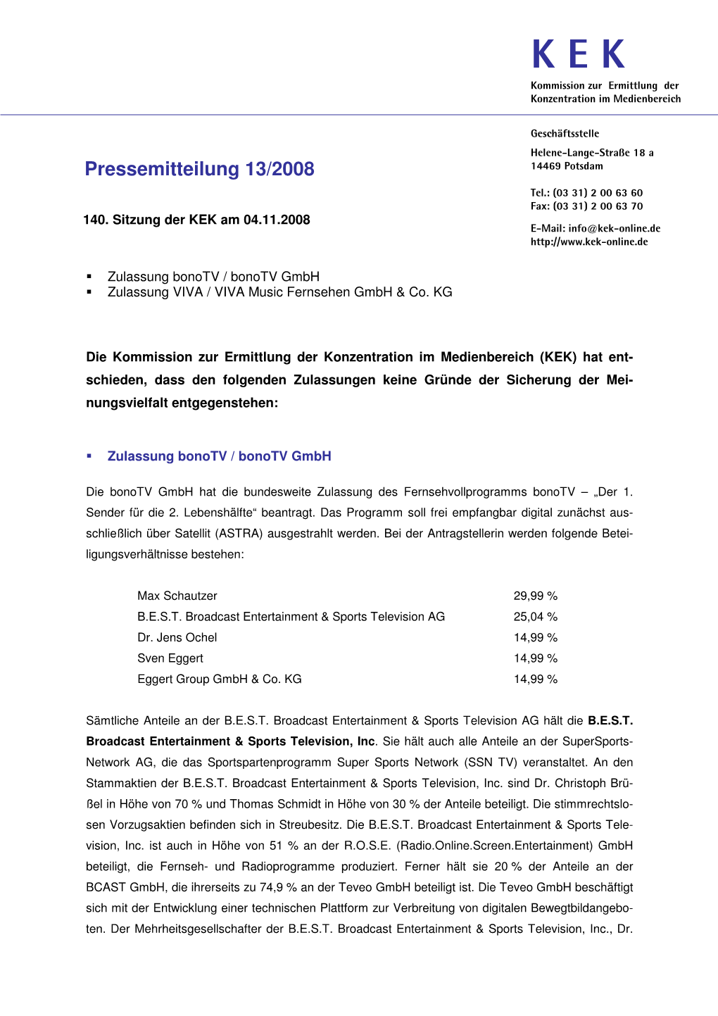 Pressemitteilung 13/2008