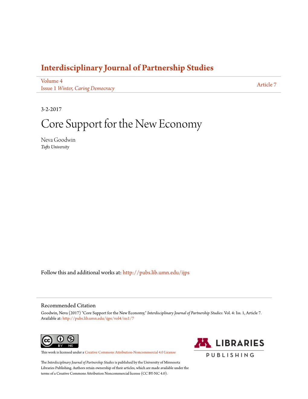 Core Support for the New Economy Neva Goodwin Tufts University