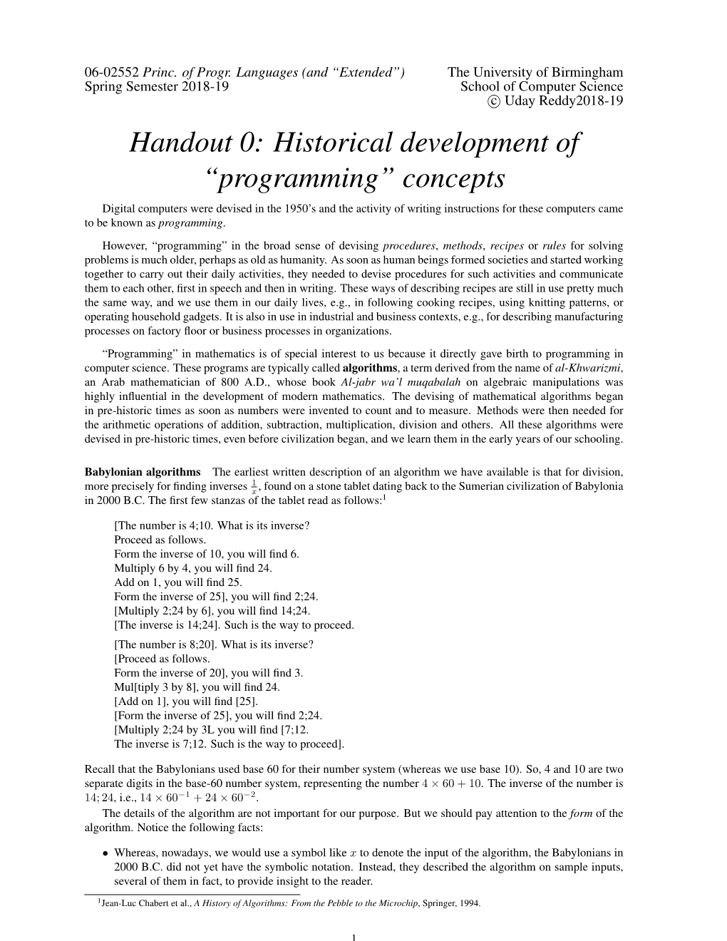 Handout 0: Historical Development of “Programming” Concepts