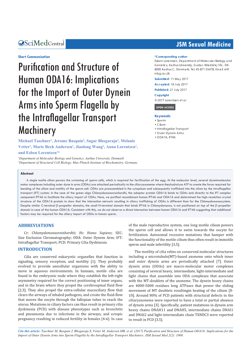 Implications for the Import of Outer Dynein Arms Into Sperm Flagella by the Intraflagellar Transport Machinery