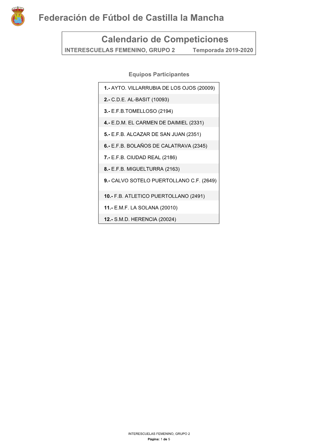 Calendario De Competiciones Federación De Fútbol De Castilla La