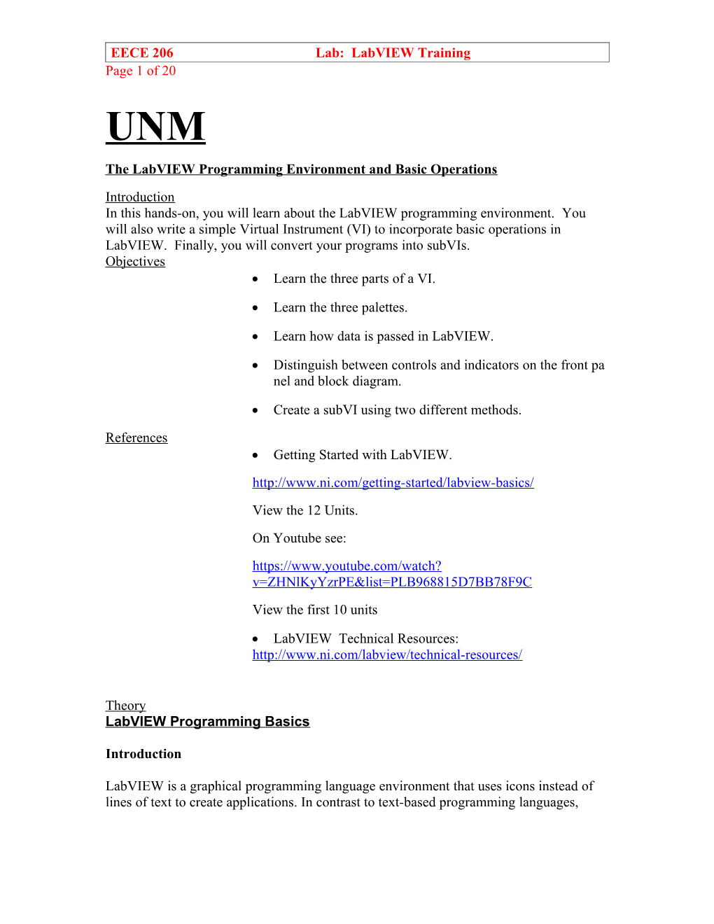 Outline for Laboratory Template