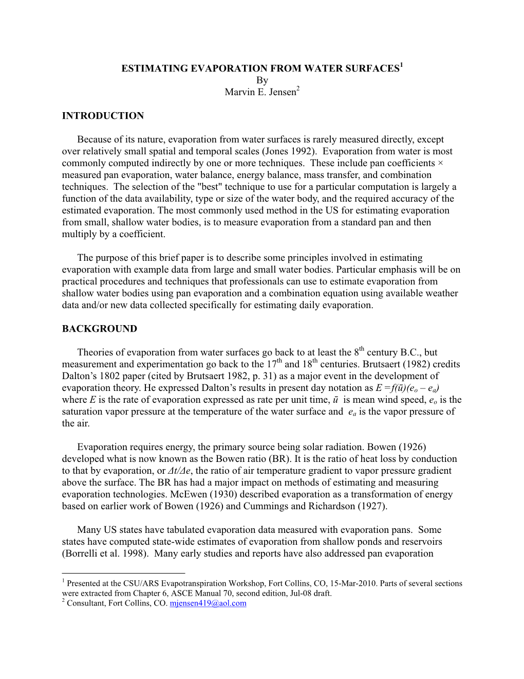 Estimating Evaporation from Water Surfaces