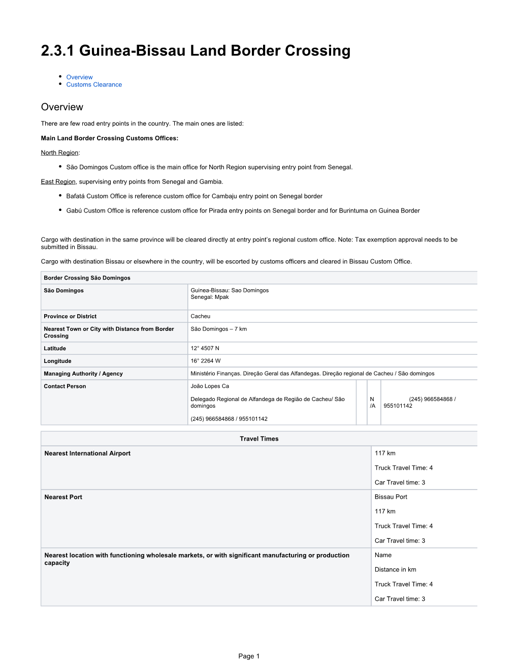 2.3.1 Guinea-Bissau Land Border Crossing