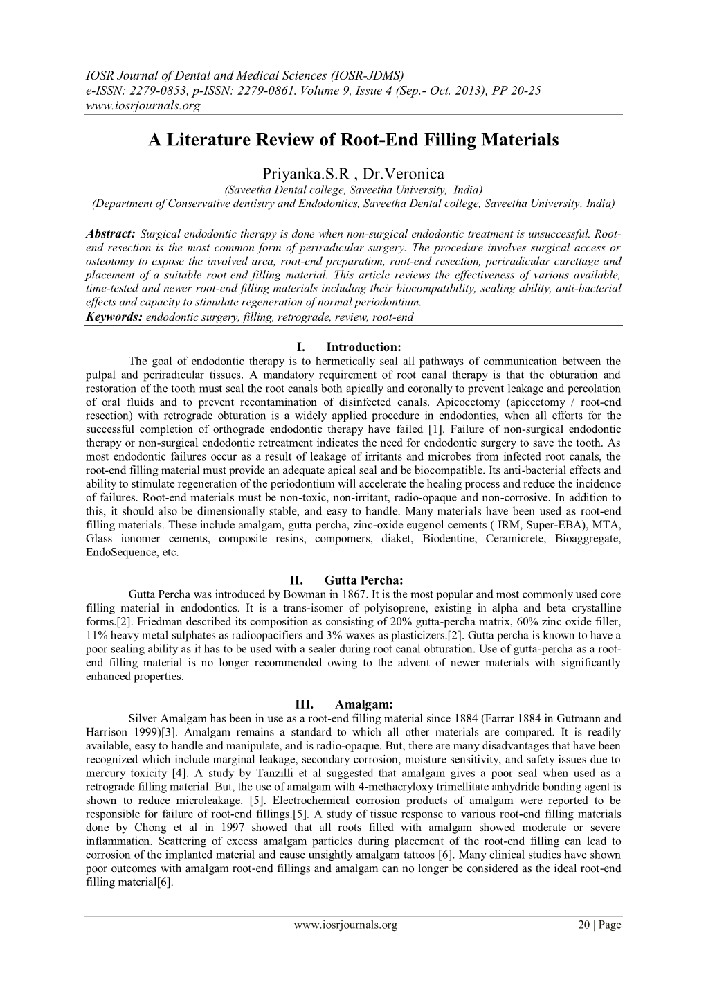 A Literature Review of Root-End Filling Materials