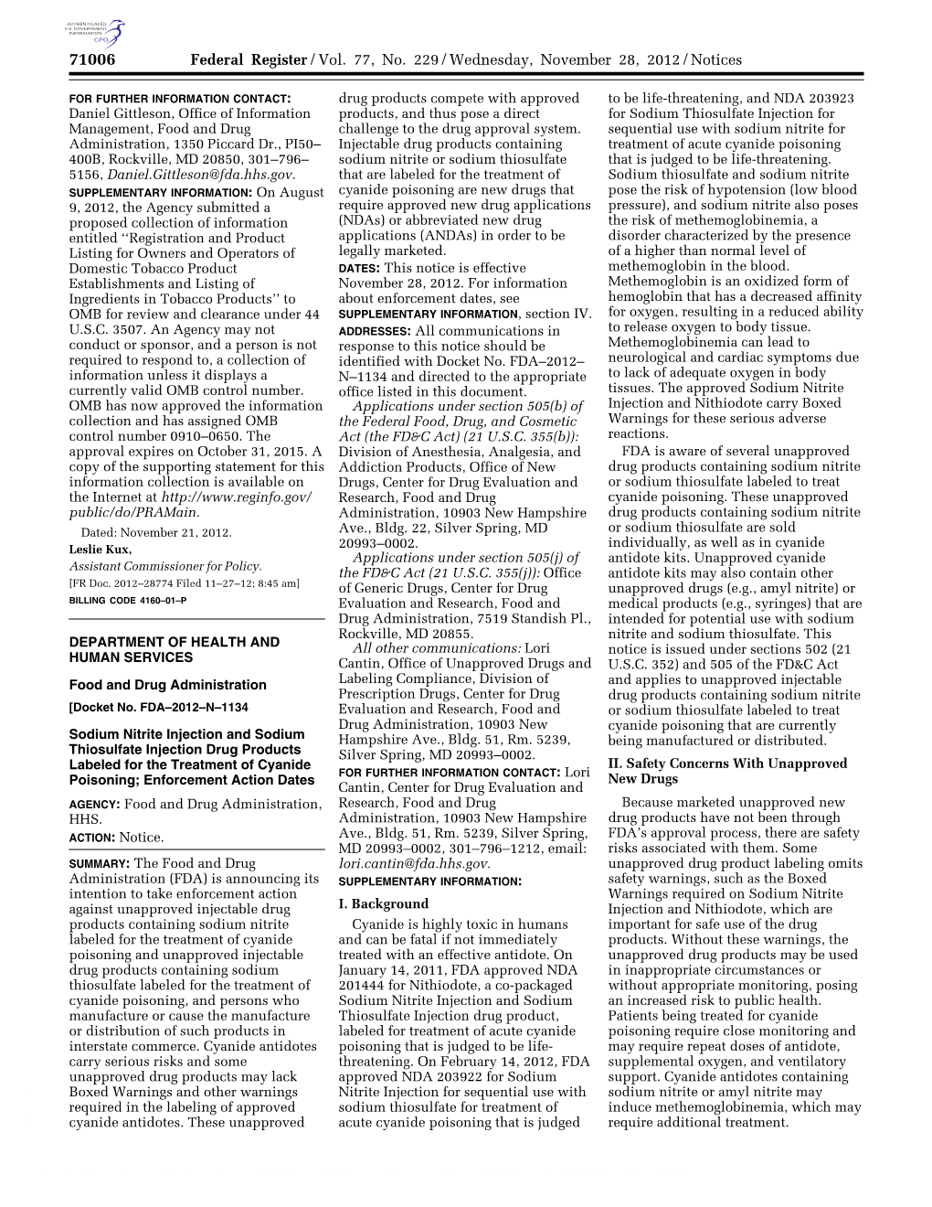 Sodium Nitrite Injection and Sodium Thiosulfate Injection