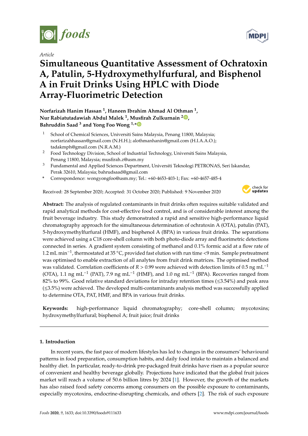 Simultaneous Quantitative Assessment of Ochratoxin A