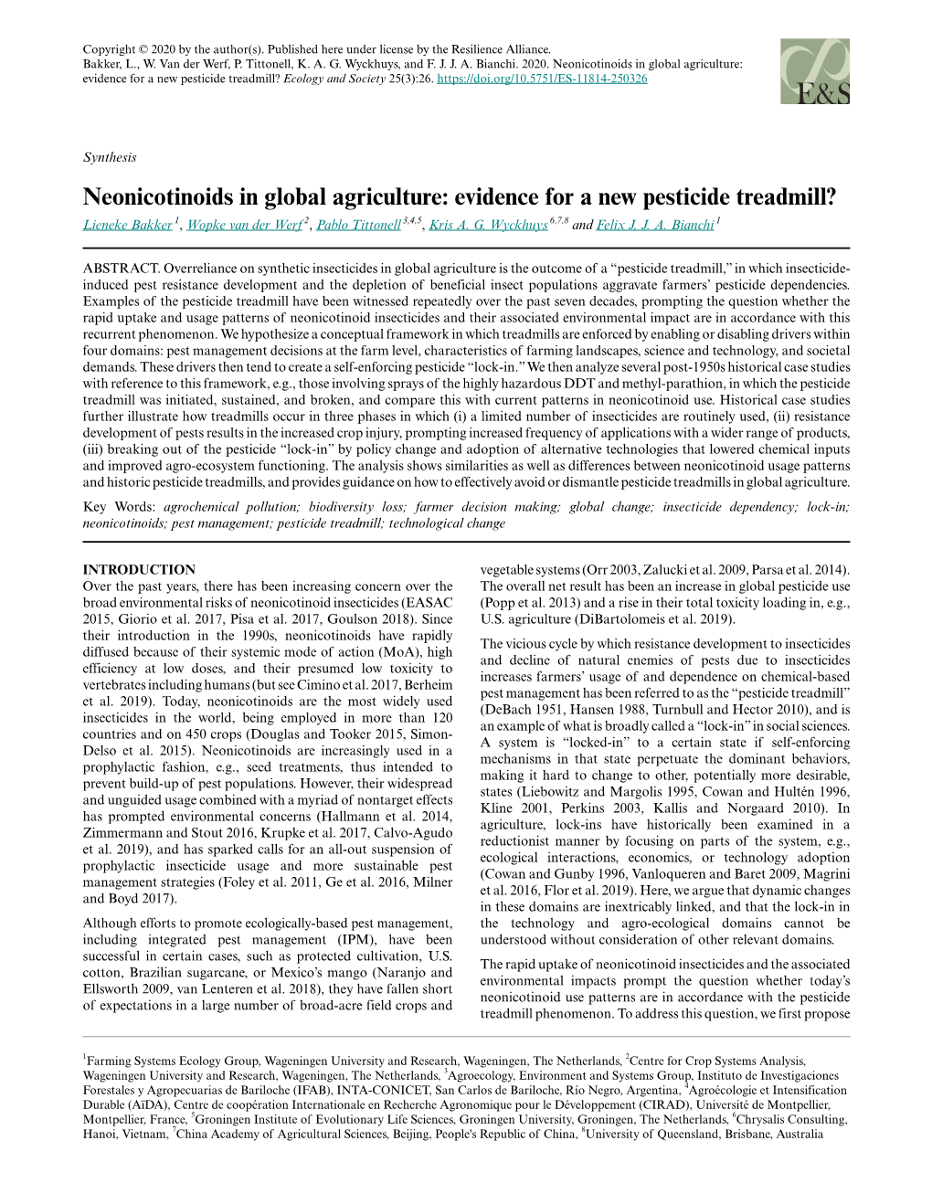 Neonicotinoids in Global Agriculture: Evidence for a New Pesticide Treadmill? Ecology and Society 25(3):26