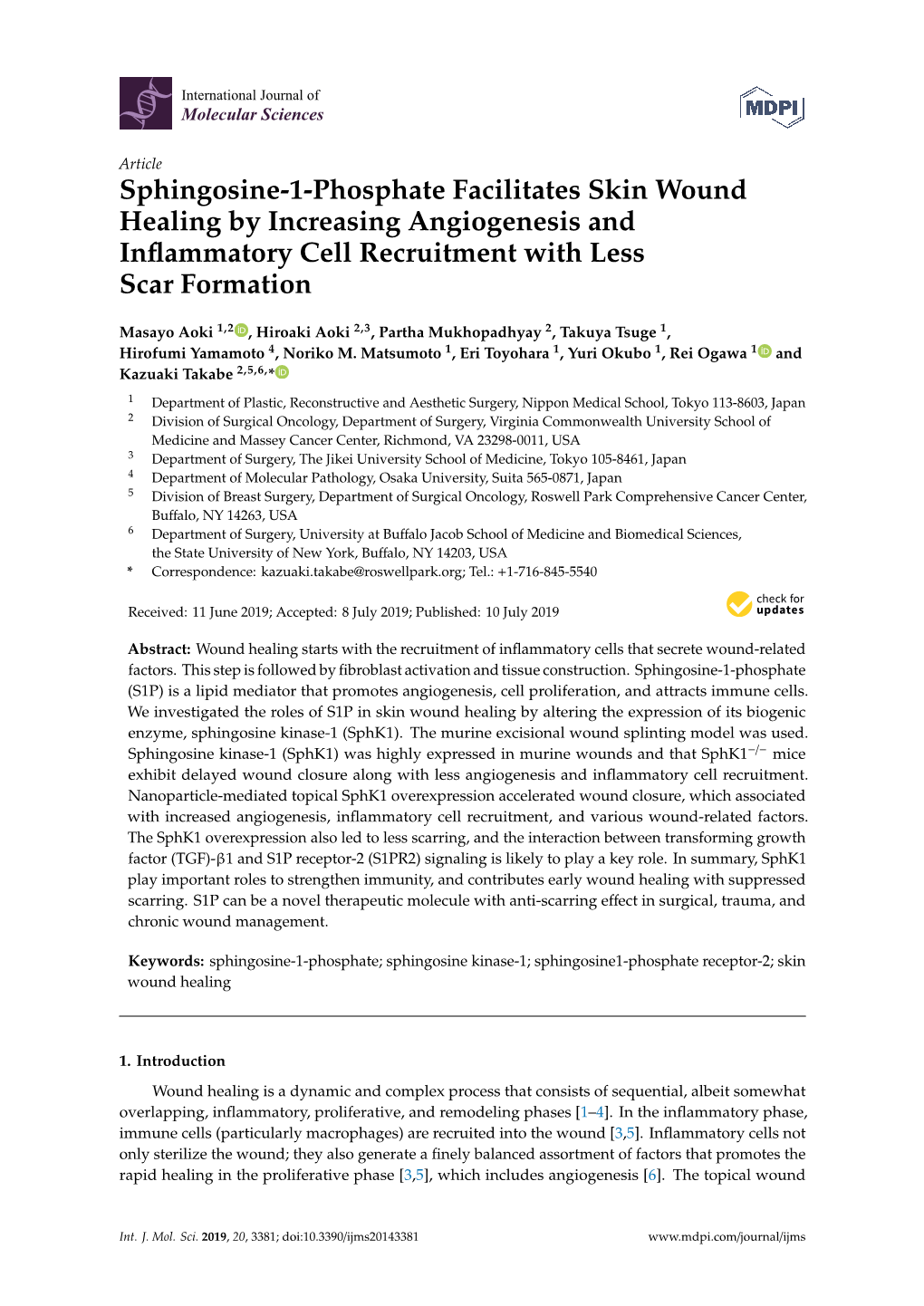 Sphingosine-1-Phosphate Facilitates Skin Wound Healing by Increasing Angiogenesis and Inﬂammatory Cell Recruitment with Less Scar Formation