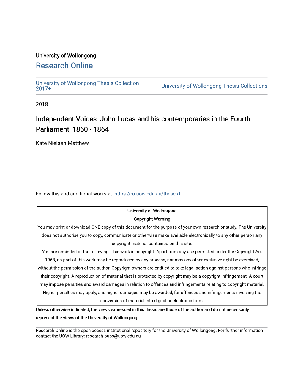 John Lucas and His Contemporaries in the Fourth Parliament, 1860 - 1864