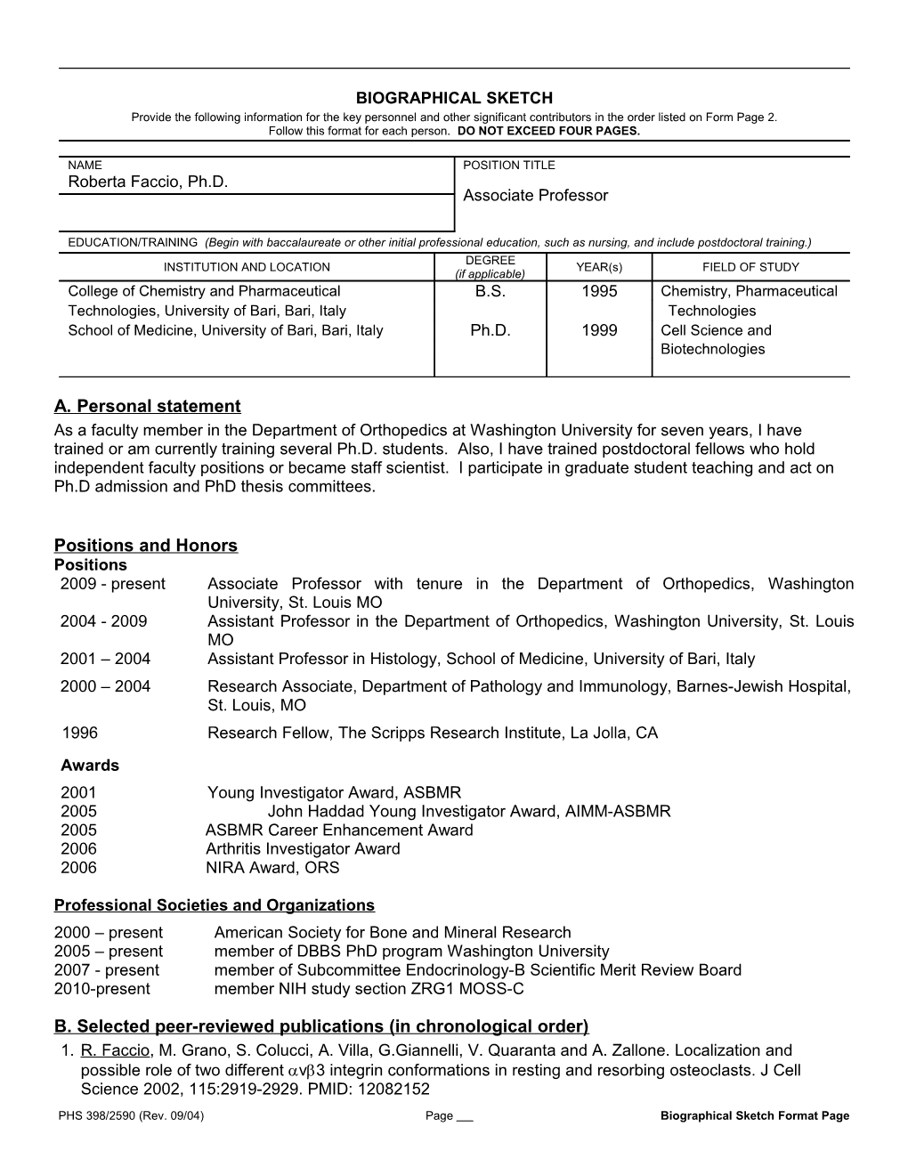 PHS 398 (Rev. 9/04), Biographical Sketch Format Page s8