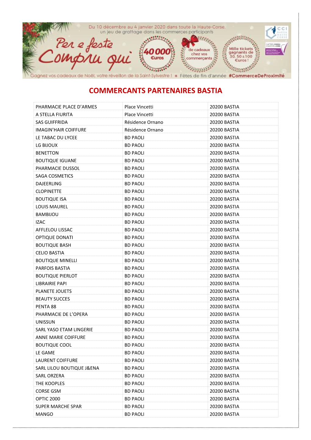 Commercants Partenaires Bastia