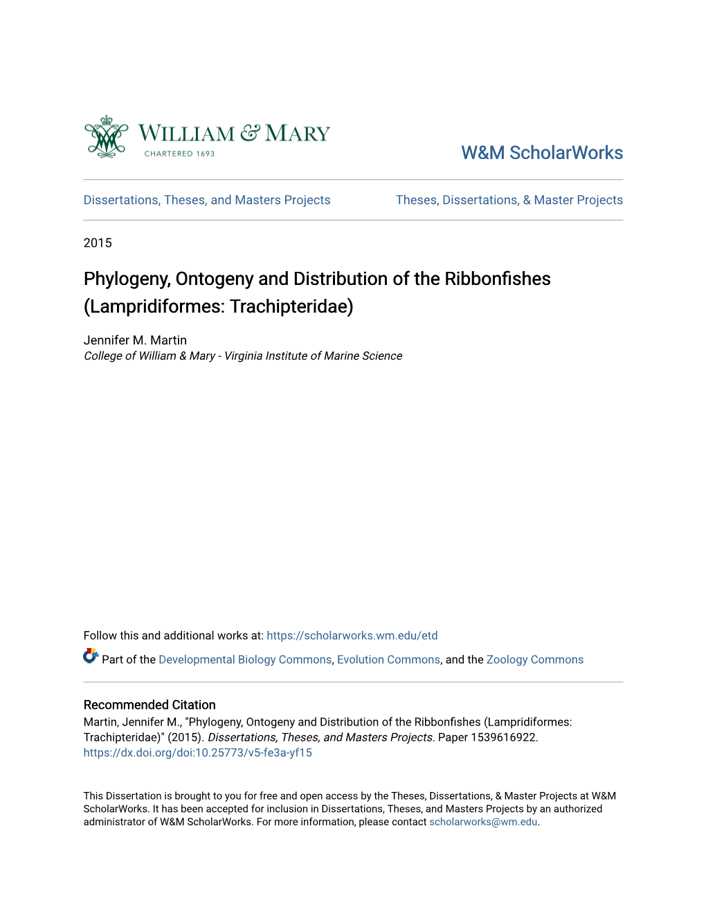 Phylogeny, Ontogeny and Distribution of the Ribbonfishes (Lampridiformes: Trachipteridae)