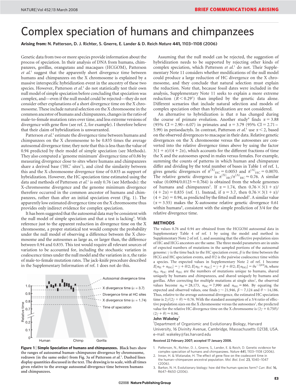 Complex Speciation of Humans and Chimpanzees Arising From: N