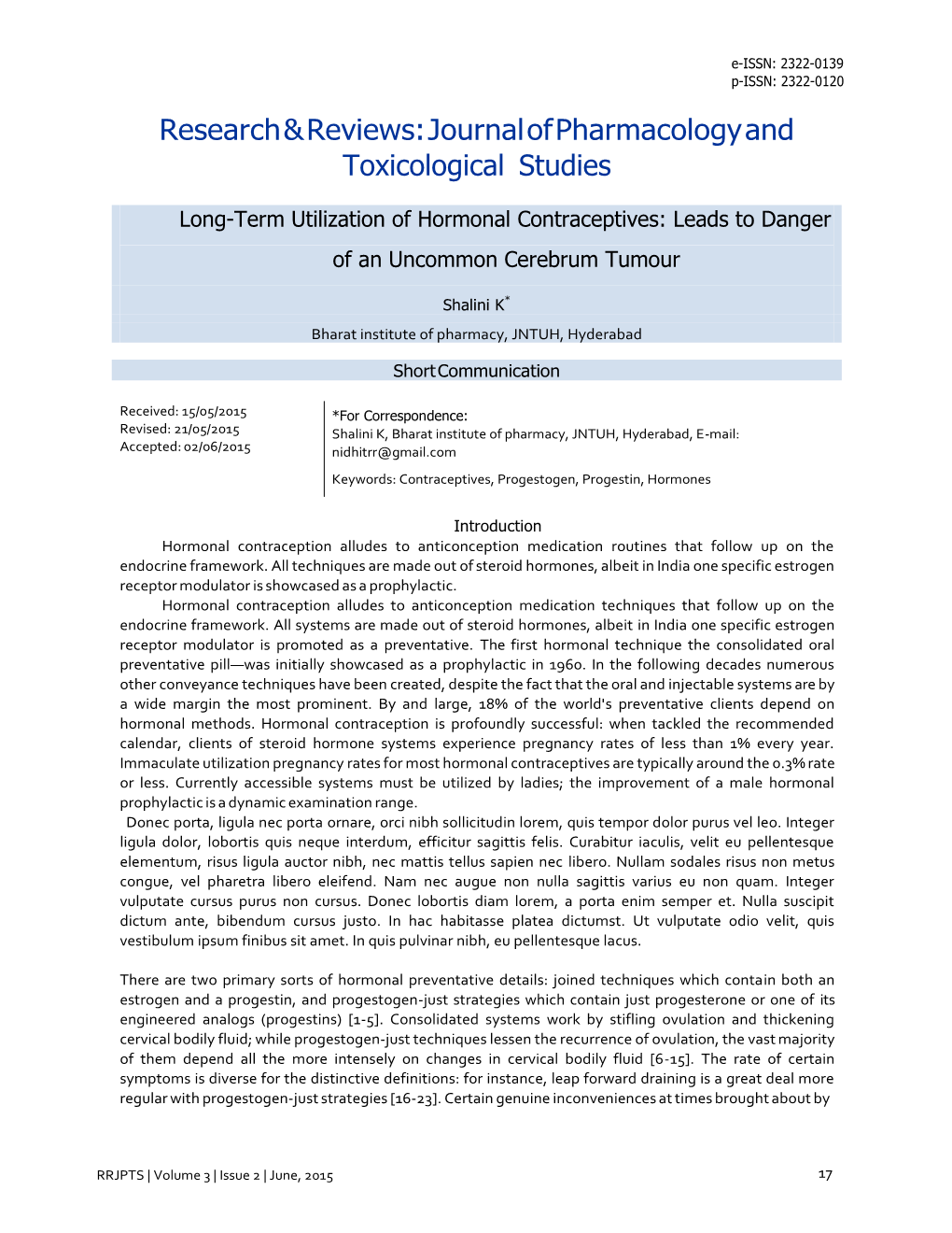 Journal of Pharmacology and Toxicological Studies