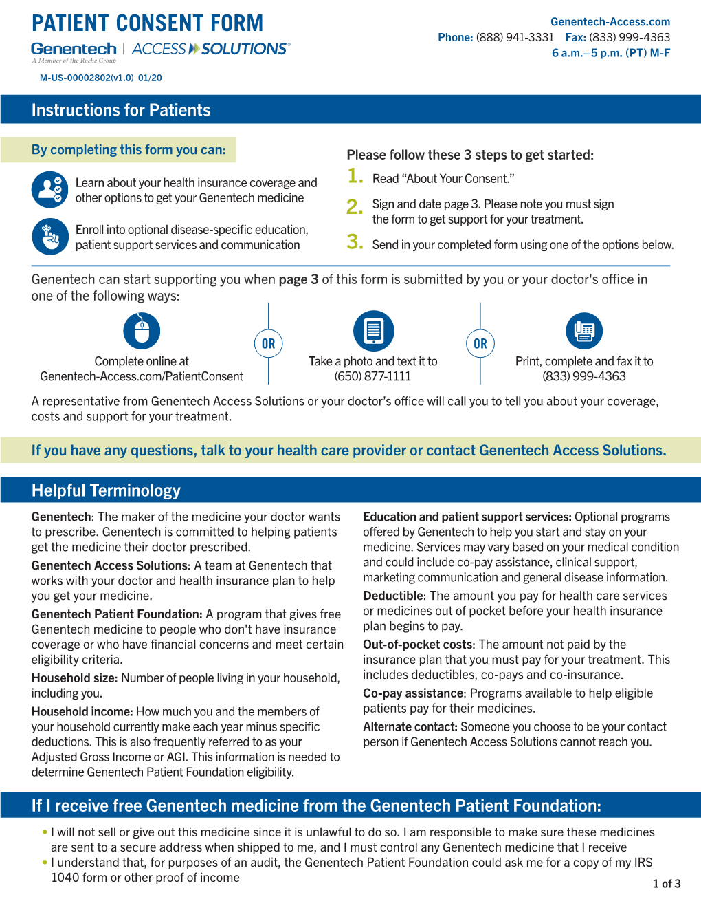 Genentech Patient Foundation Patient Consent Form