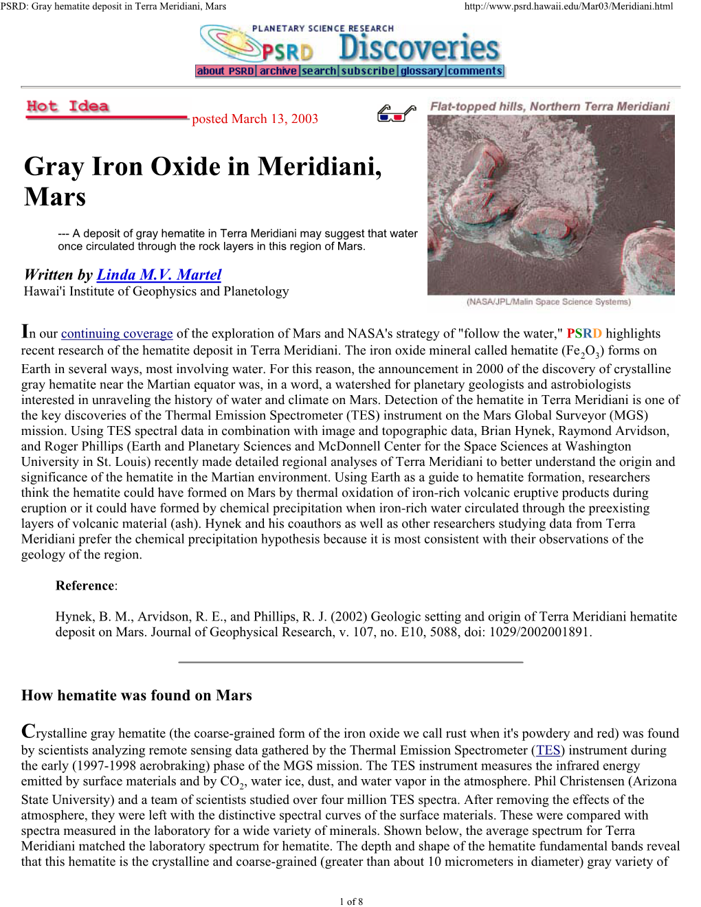 Gray Iron Oxide in Meridiani, Mars
