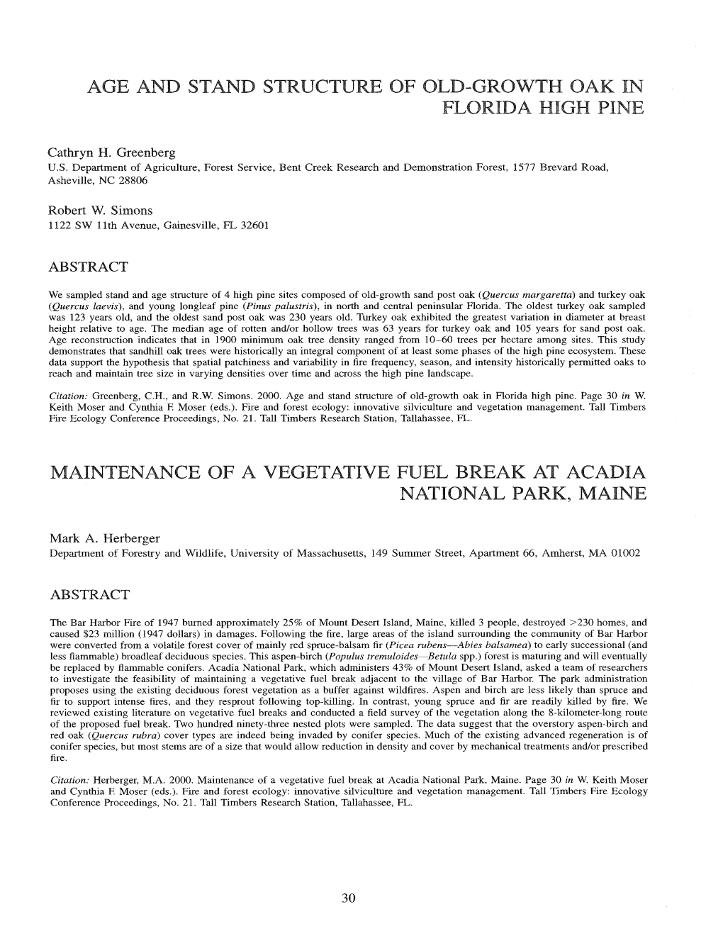 Age and Stand Structure of Old-Growth Oak in Florida High Pine