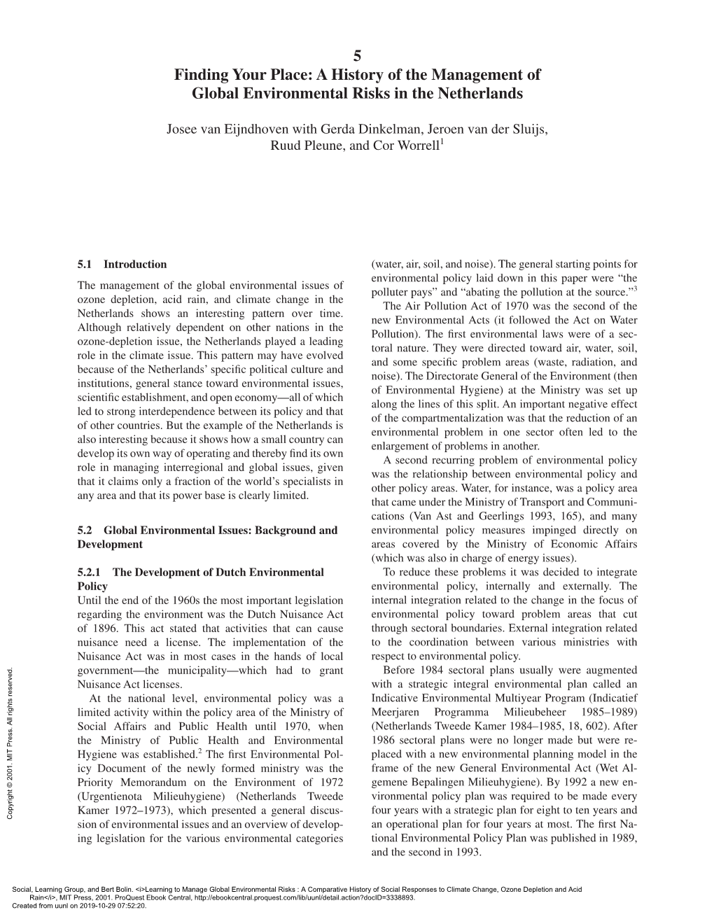 A History of the Management of Global Environmental Risks in the Netherlands