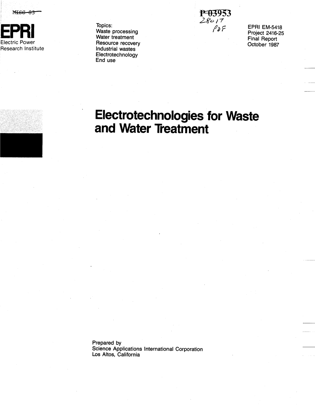 Electrotechnologies for Waste and Water Treatment