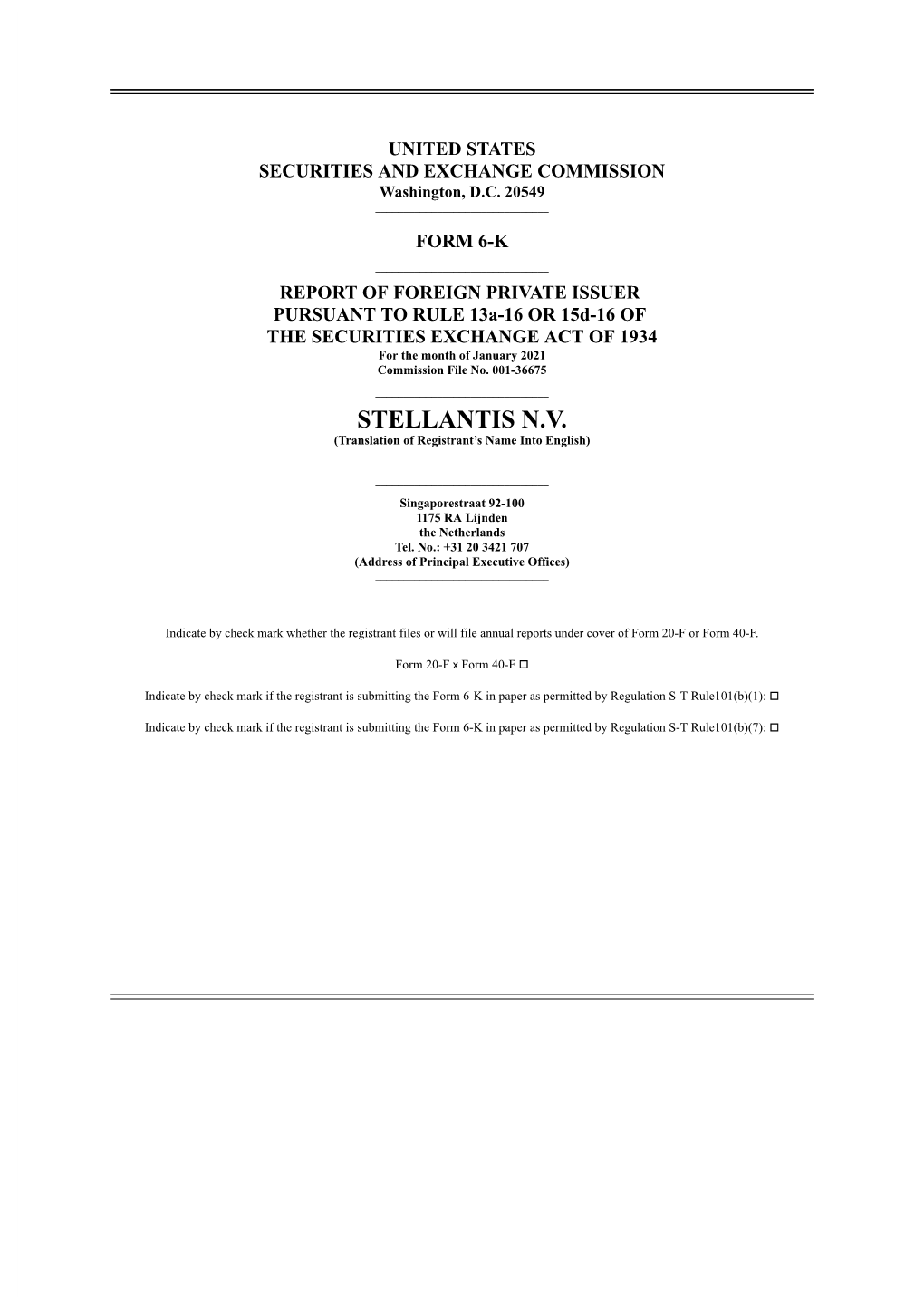 STELLANTIS N.V. (Translation of Registrant’S Name Into English)