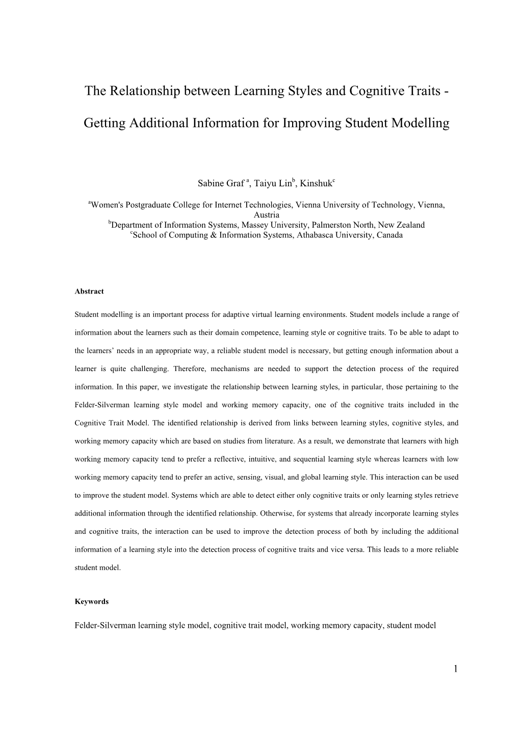 The Relationship Between Learning Styles and Cognitive Traits