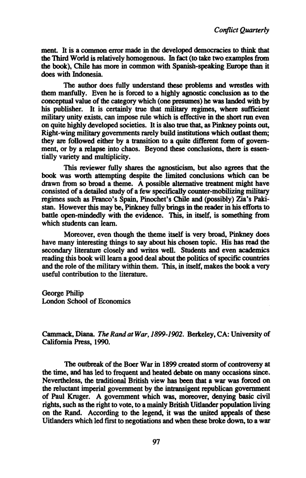 Conflict Quarterly Ment It Is a Common Error Made in the Developed Democracies to Think That the Third World Is Relatively Homogenous