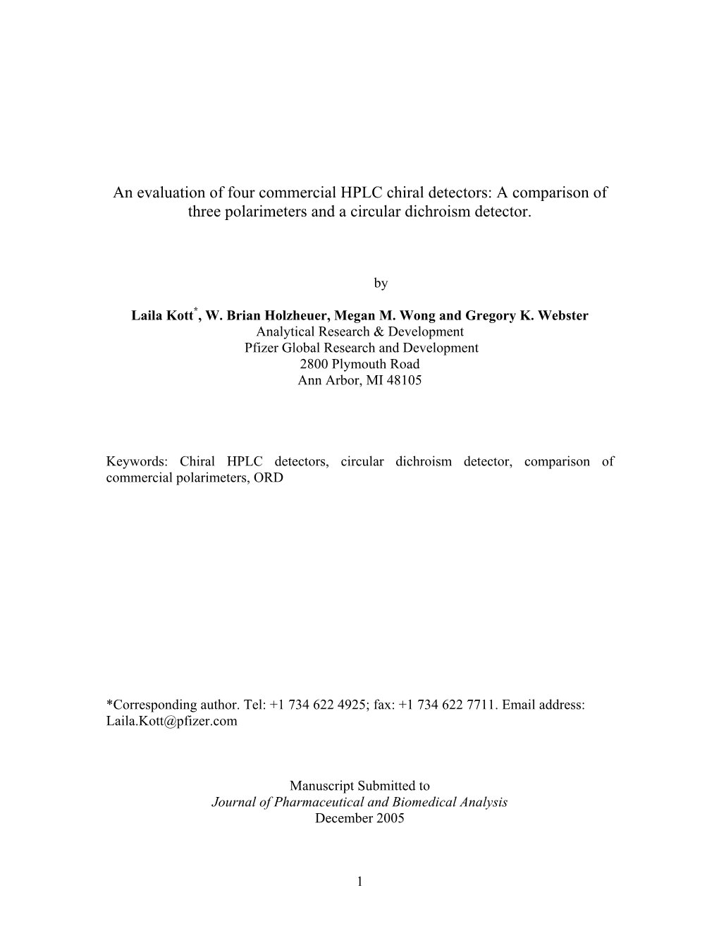 An Evaluation of Four Commercial HPLC Chiral Detectors: a Comparison of Three Polarimeters and a Circular Dichroism Detector