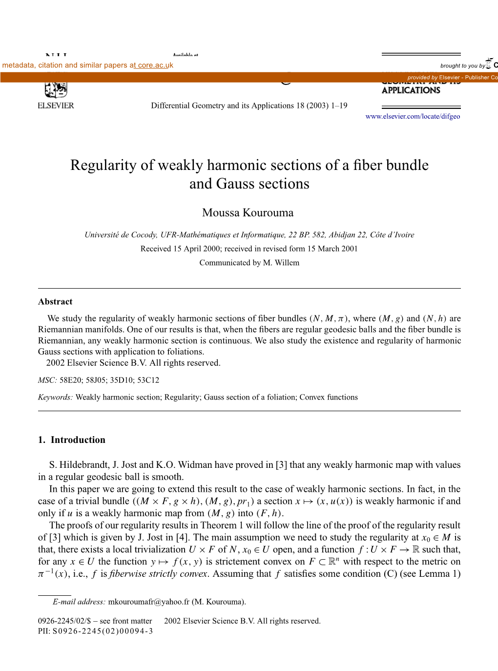 Regularity of Weakly Harmonic Sections of a Fiber Bundle And