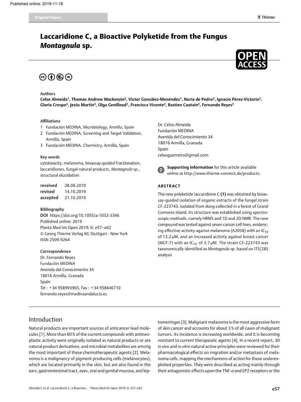 Laccaridione C, a Bioactive Polyketide from the Fungus Montagnula Sp