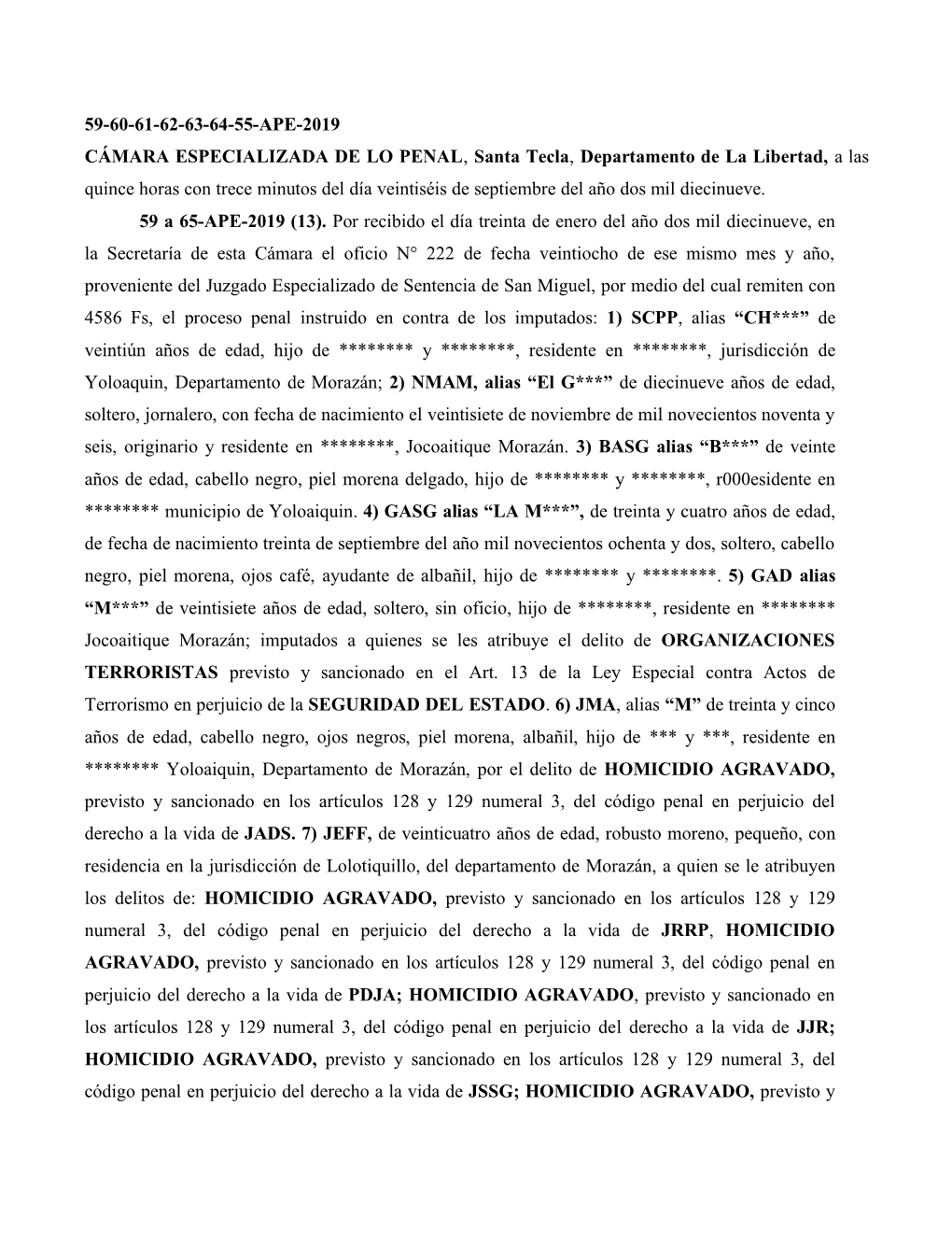 59-60-61-62-63-64-55-Ape-2019 Cámara Especializada De Lo