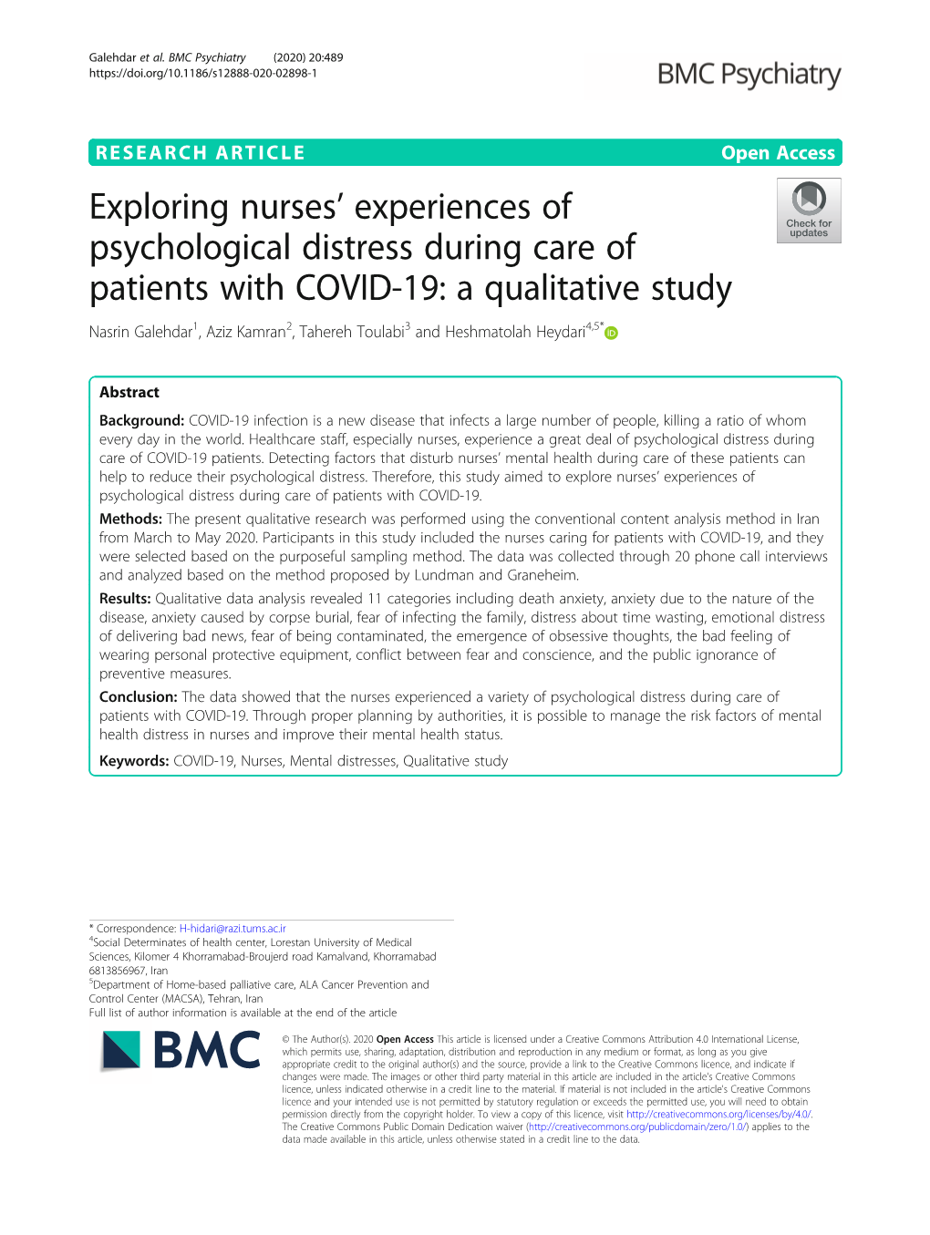 Exploring Nurses' Experiences of Psychological Distress During Care